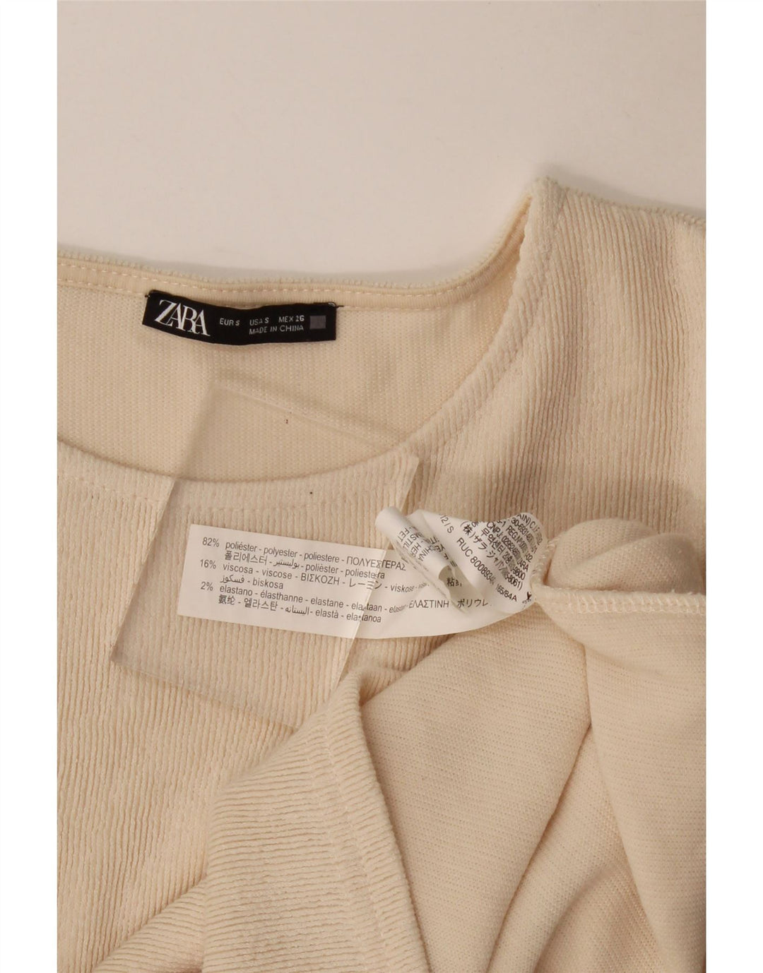 Zara Blusa Feminina Crop Manga Longa Top Reino Unido 10 Pequeno Poliéster Bege