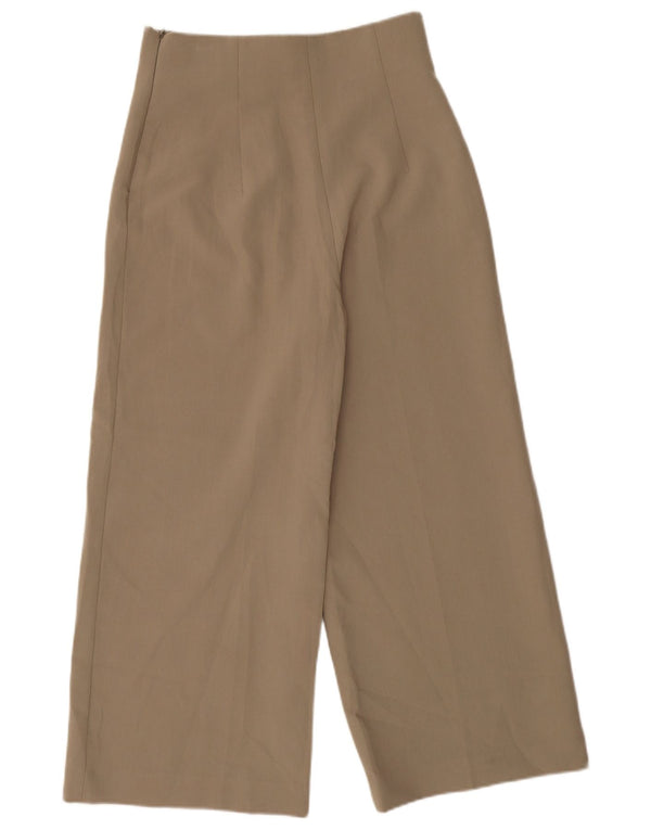 Calça feminina Zara com cintura alta e perna larga, médio W28 L25 bege