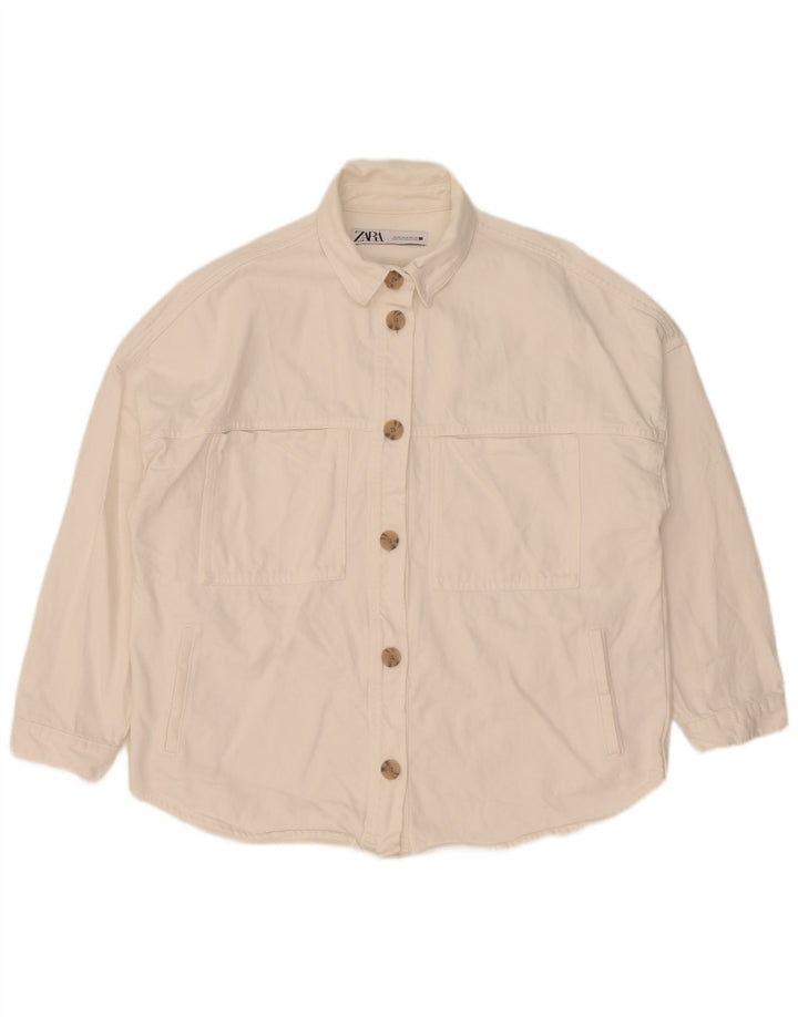 Jaqueta jeans oversized feminina Zara Reino Unido 14 algodão branco médio