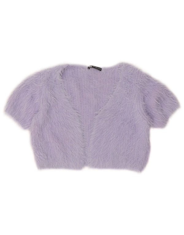 Zara Bolero Jumper feminino de manga curta UK 12 médio roxo poliamida