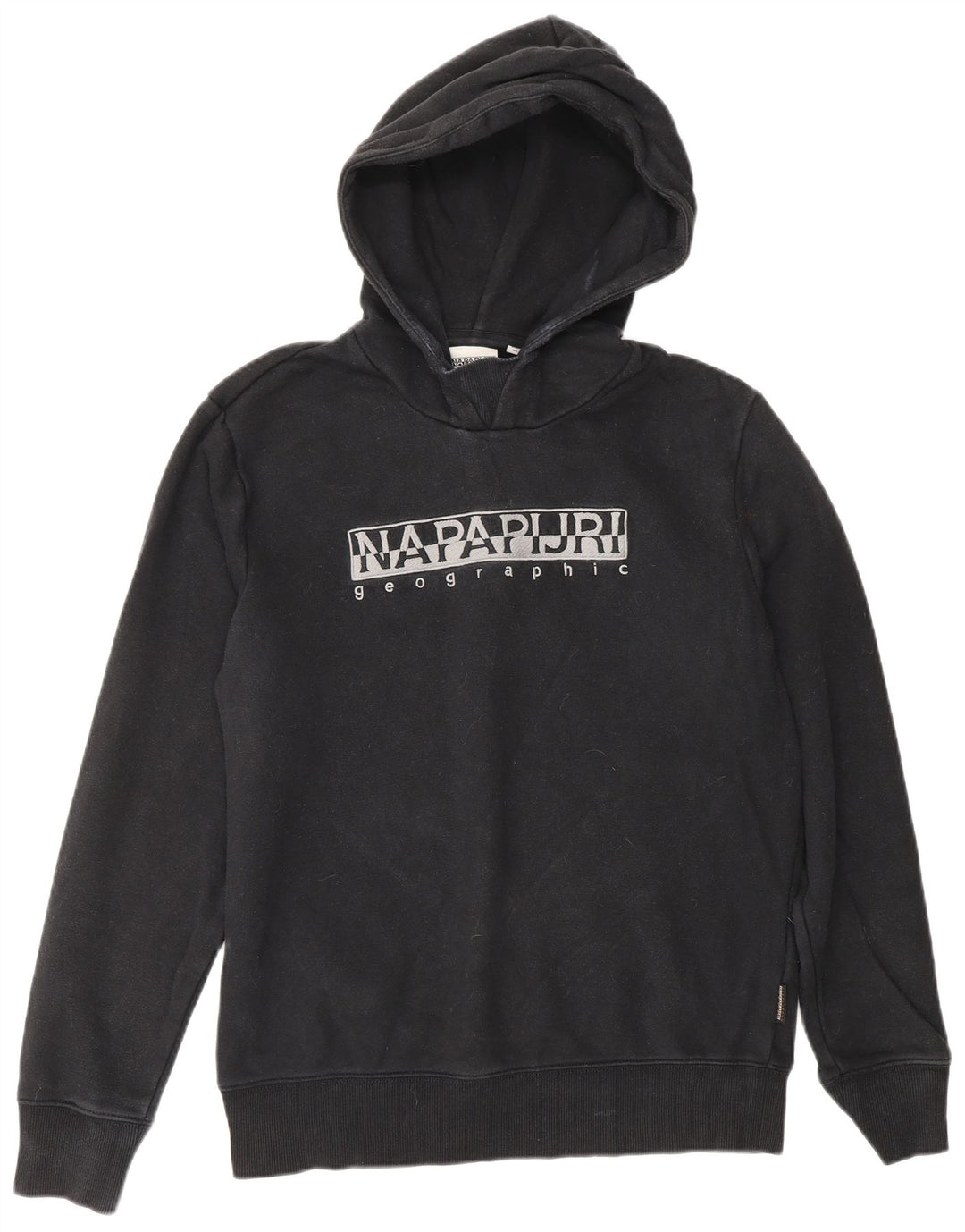 Suéter masculino com capuz gráfico geográfico Napapijri pequeno algodão azul marinho