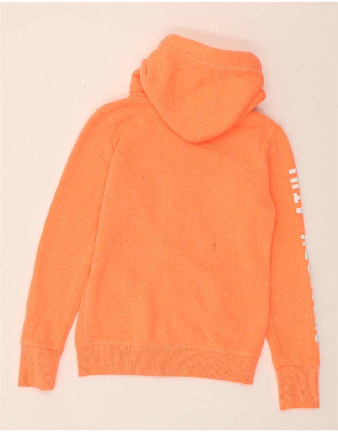 Suéter feminino SUPERDRY com capuz e zíper gráfico Reino Unido 10 pequeno laranja manchado