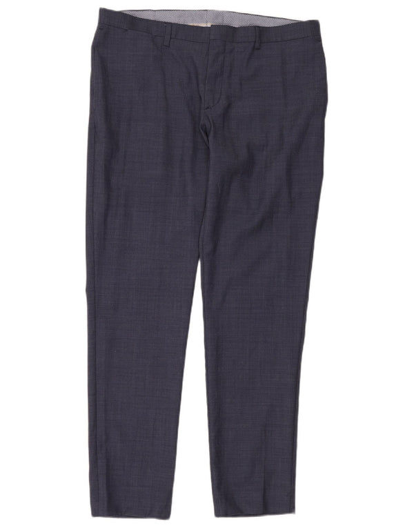 ZARA Calça Chino Masculina Slim EU 44 Grande W36 L30 Lã Azul Marinho