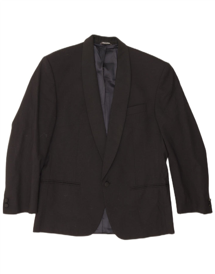 Jaqueta blazer masculina vintage com 1 botão IT 48 lã virgem preta média clássica