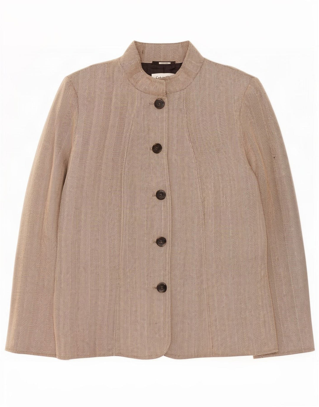 Jaqueta blazer feminina Calvin Klein com 5 botões EUA 14 XL bege espinha de peixe rayon