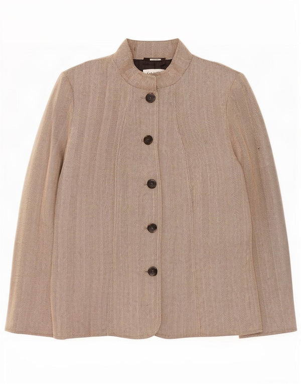 Jaqueta blazer feminina Calvin Klein com 5 botões EUA 14 XL bege espinha de peixe rayon