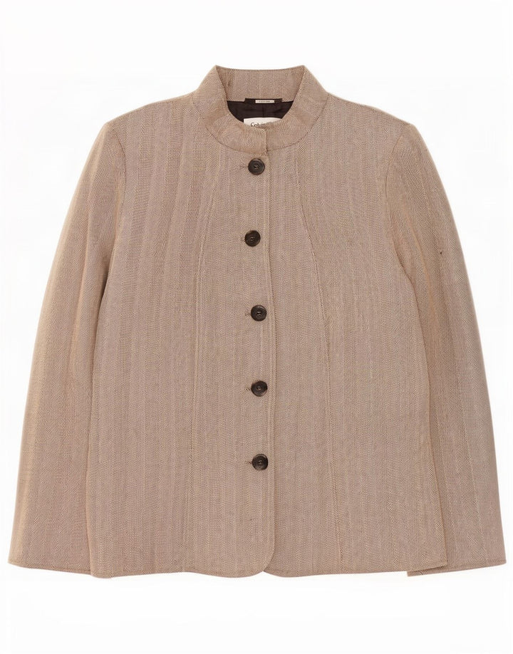 Jaqueta blazer feminina Calvin Klein com 5 botões EUA 14 XL bege espinha de peixe rayon