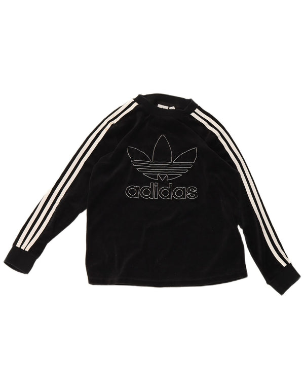 Adidas Womens Velvet Graphic Top Manga Longa Reino Unido 12 Médio Algodão Preto