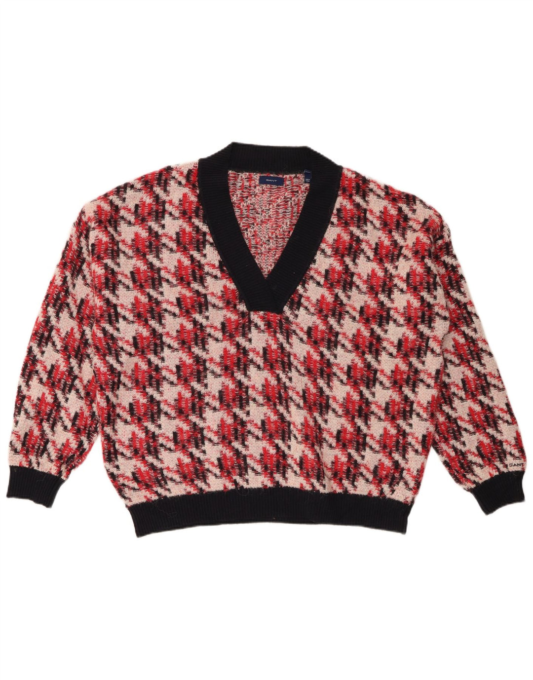 GANT Suéter feminino oversized com decote em V Reino Unido 16 grande houndstooth vermelho