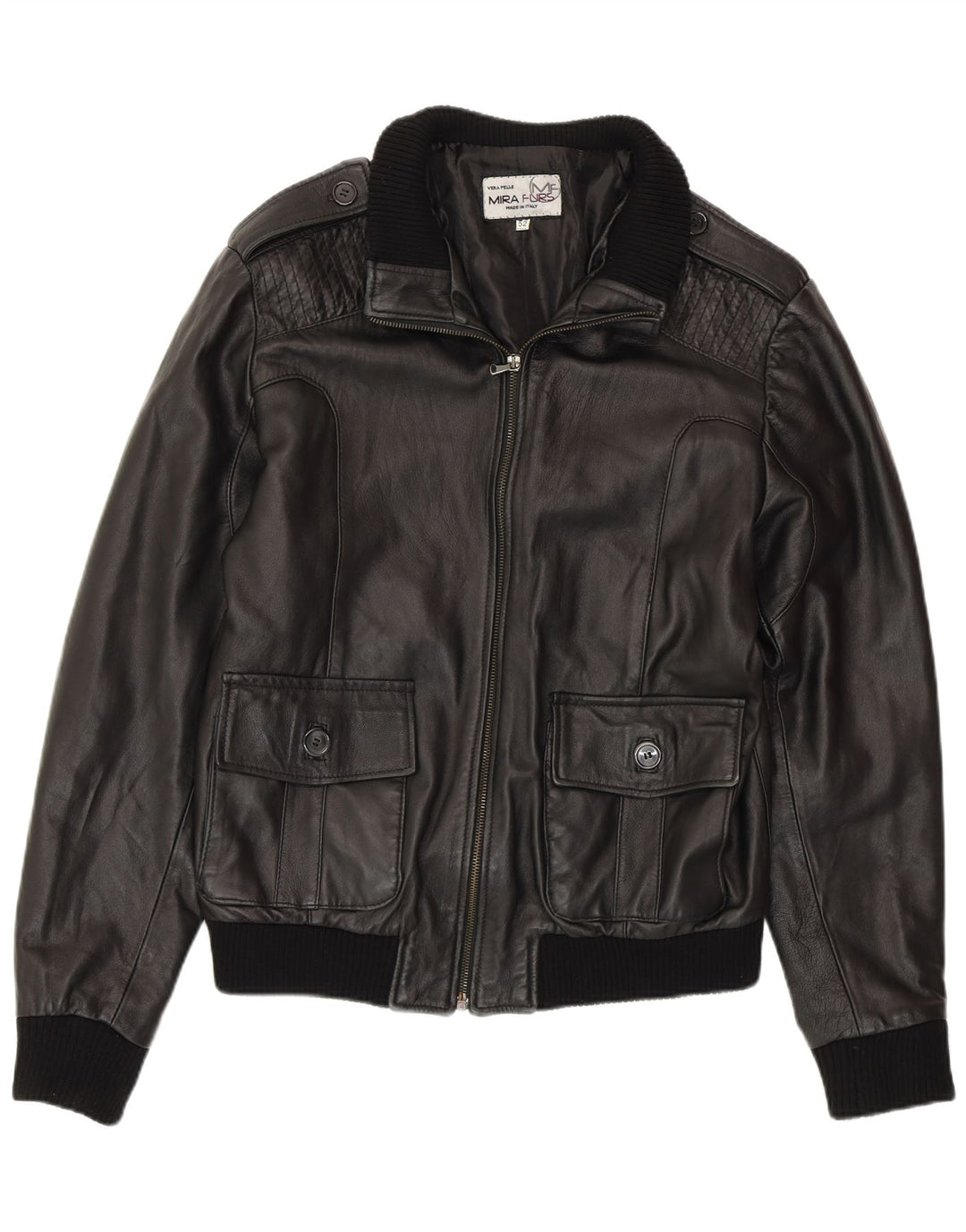 Jaqueta de couro militar masculina MIRA FURS IT 52 XL couro preto