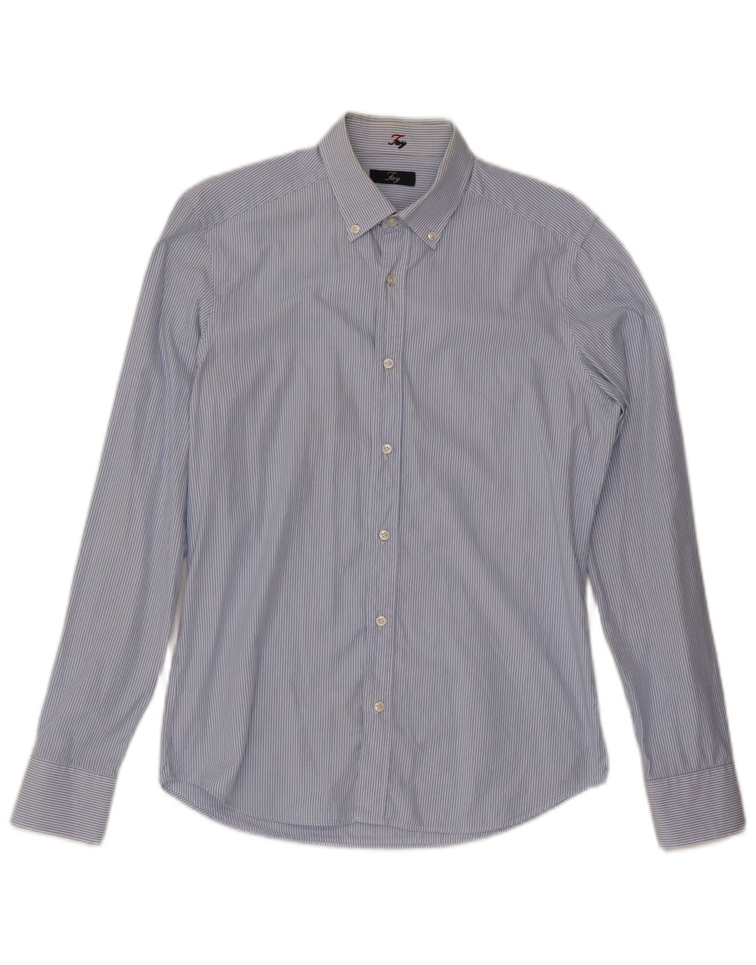 Camisa masculina Fay tamanho 39 15 1/2 algodão listrado azul médio