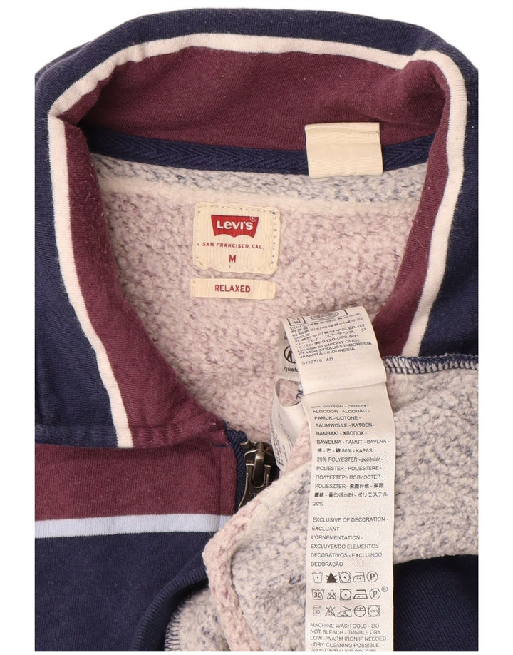 Moletom masculino LEVI'S com gola e zíper relaxado, suéter médio azul marinho listrado