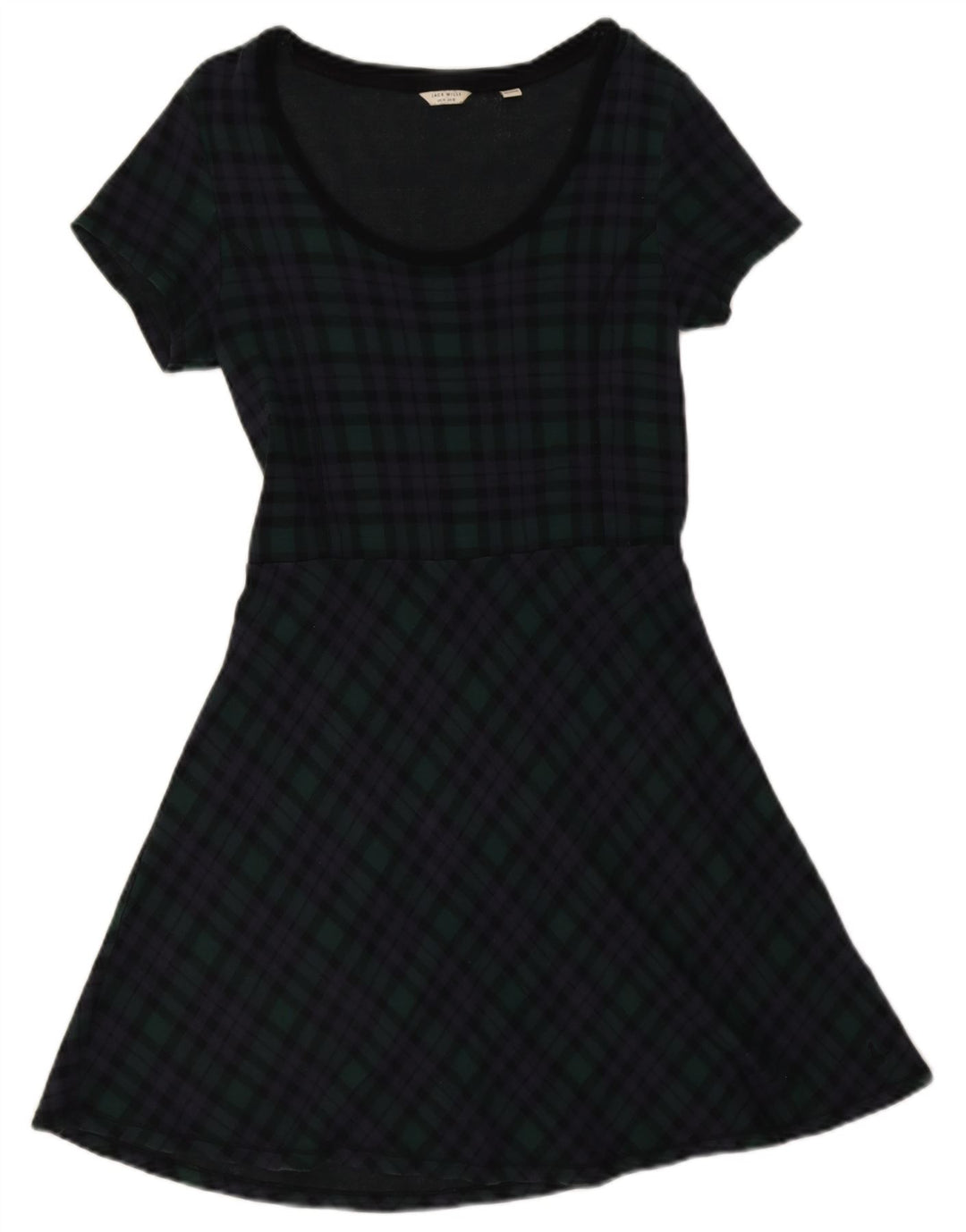 Vestido feminino Jack Wills A-Line Reino Unido 14 grande algodão xadrez azul marinho