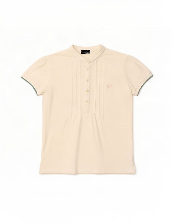 Camisa polo feminina Fred Perry Reino Unido 14 grande algodão branco