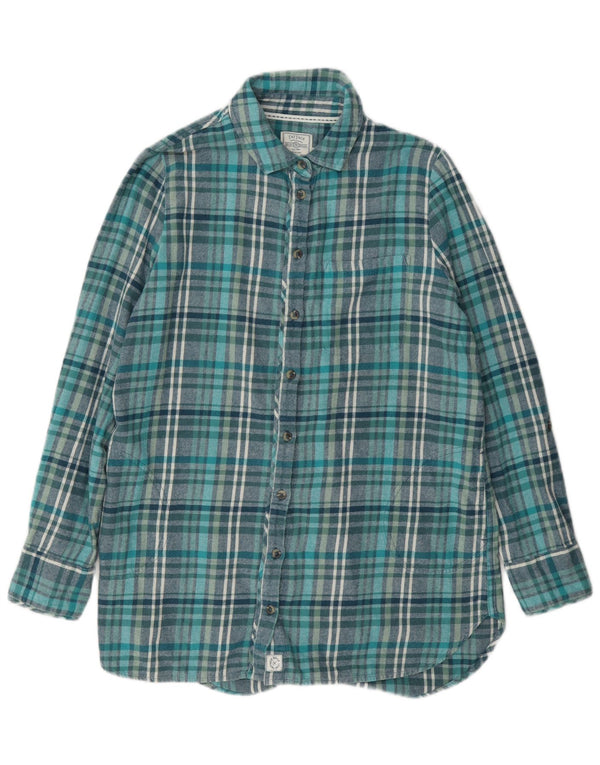 Camisa feminina de flanela com espinhel Fat Face Reino Unido 12 algodão xadrez médio turquesa