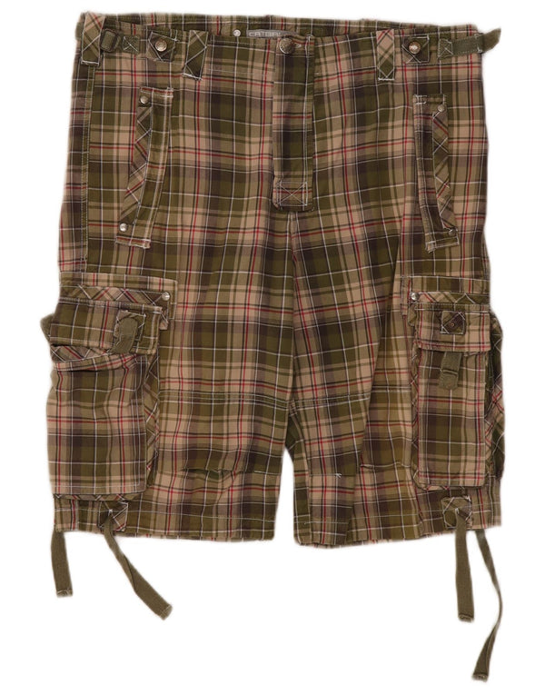 Shorts cargo masculino Catbalou IT 50 grande W38 cáqui xadrez algodão