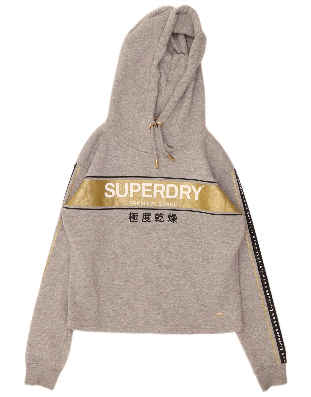 Suéter feminino SUPERDRY com capuz estampado oversized UK 8 pequeno cinza