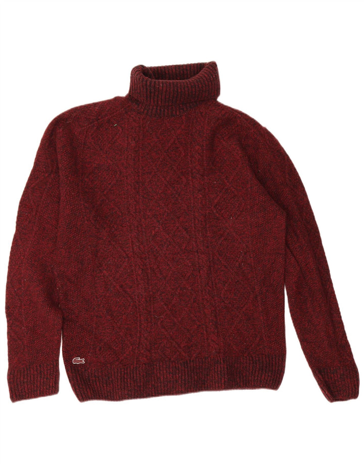 Suéter masculino Lacoste com gola redonda tamanho 5 grande lã cor de vinho