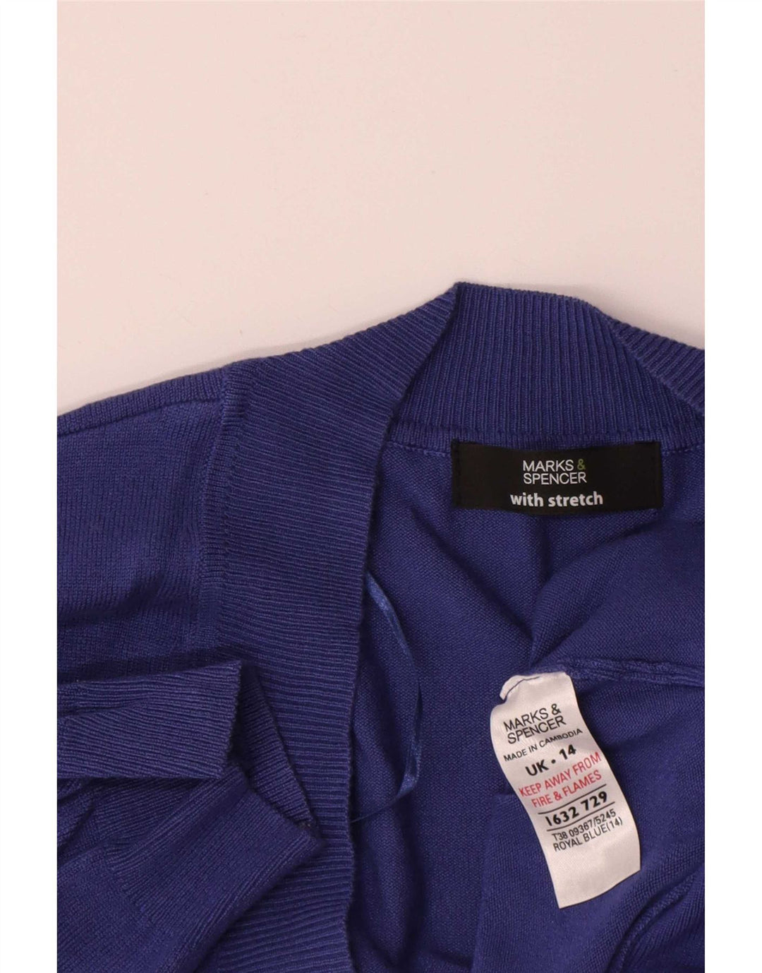 Suéter cardigã feminino de manga curta Marks & Spencer Reino Unido 14 médio azul marinho