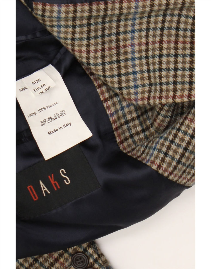 Jaqueta blazer masculina DAKS com 2 botões Reino Unido 40 grande lã virgem marrom houndstooth
