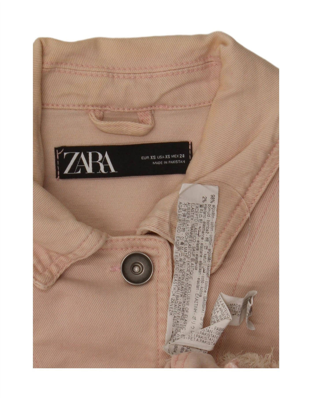 Jaqueta jeans oversized feminina Zara Reino Unido 6 XS algodão rosa