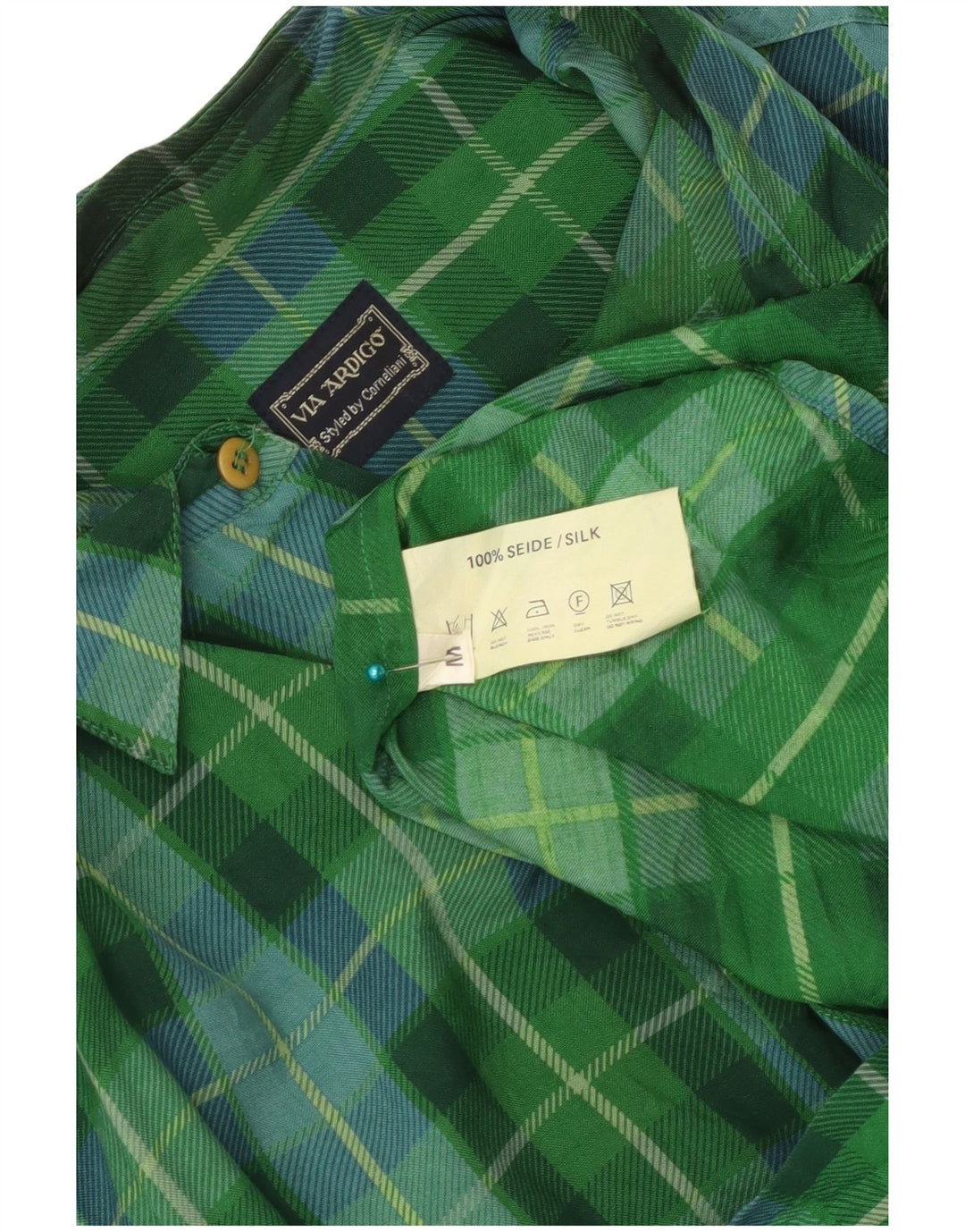 Via Ardigo Camisa masculina média verde xadrez seda