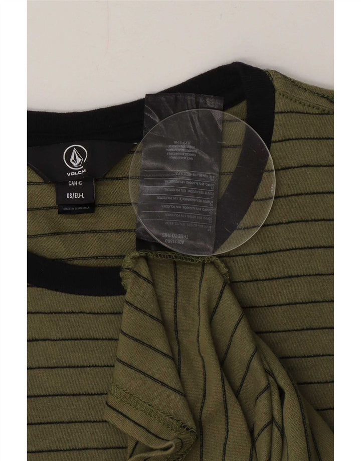 Top camiseta masculina Volcom grande algodão listrado verde