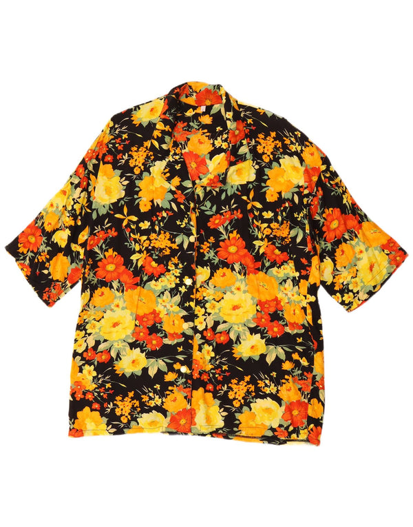 Camisa feminina vintage manga curta solta ajuste Reino Unido 10 pequena preta floral retrô
