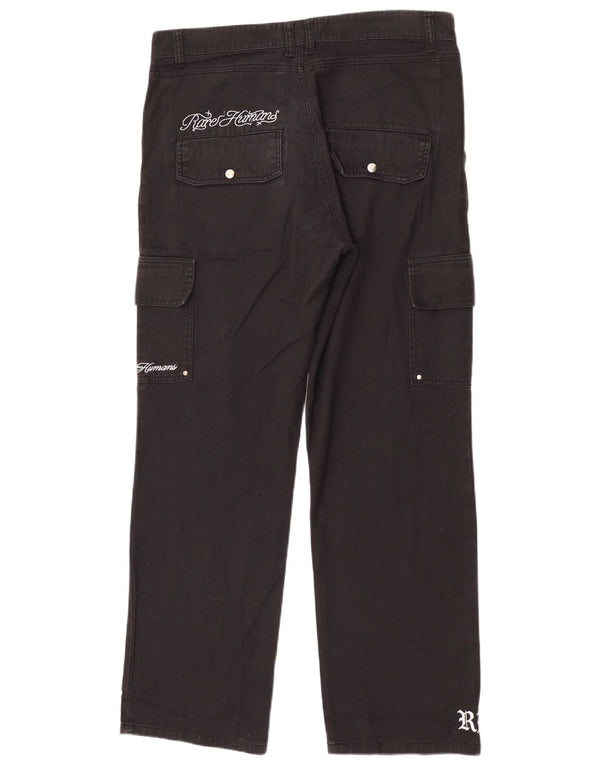 Calça cargo gráfica masculina Rare Humans XL W36 L30 algodão preto