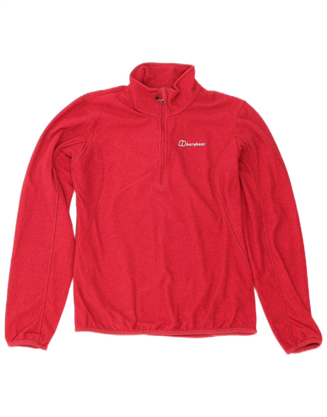 Suéter de lã feminino Berghaus com zíper e gola UK 12 poliéster vermelho médio
