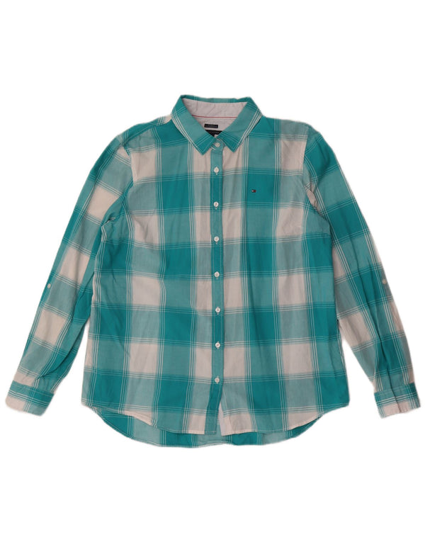 Camisa Tommy Hilfiger Feminina Relaxed Fit Reino Unido 16 Grande Xadrez Turquesa
