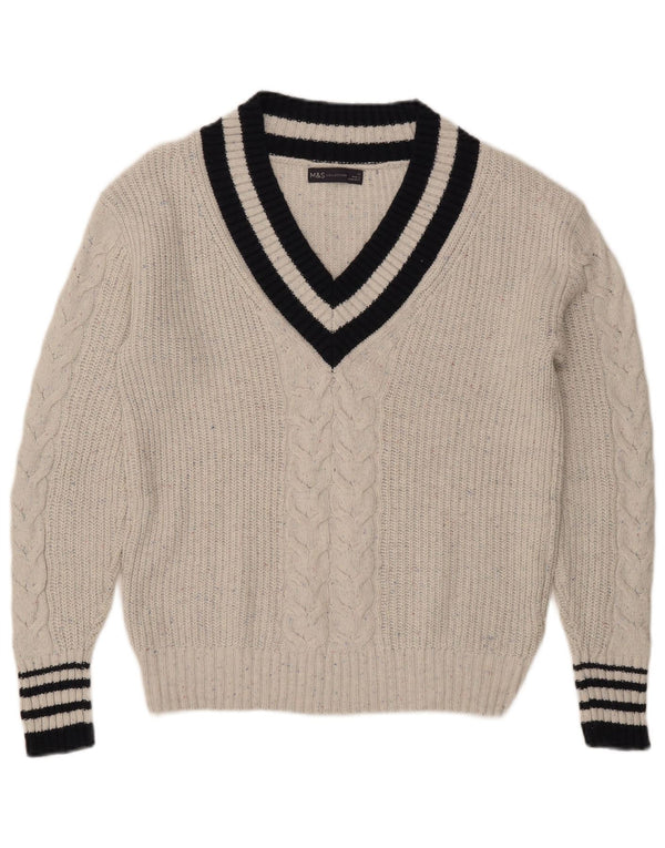 Suéter feminino Marks & Spencer com decote em V grande Reino Unido 6 XS cinza manchado