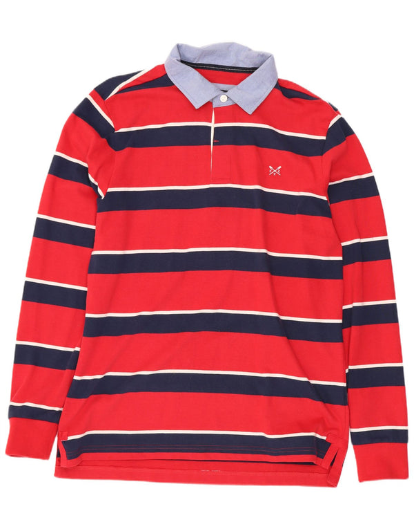 Camisa polo masculina de rugby de manga comprida com listras vermelhas médias de algodão da Crew Clothing