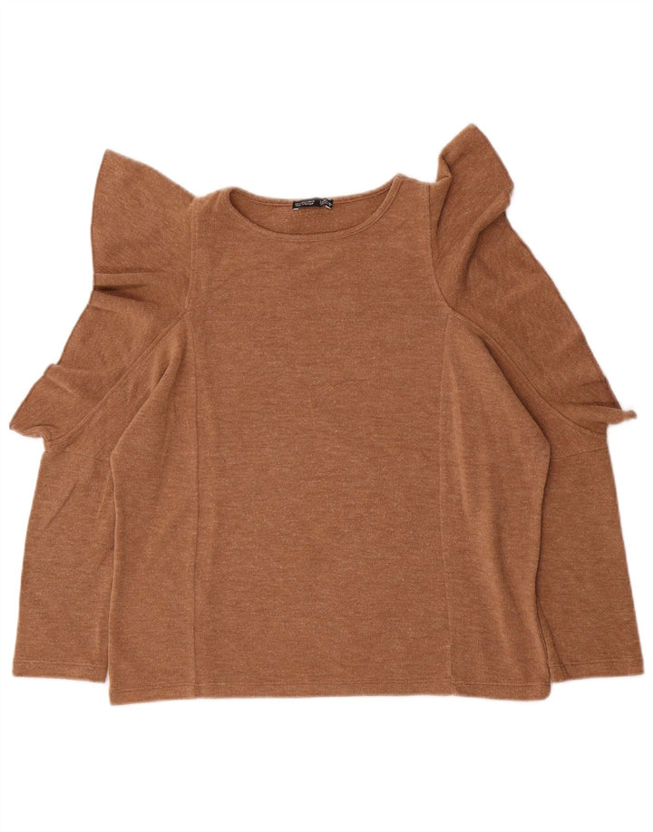 Zara Top feminino oversized manga 3/4 Reino Unido 10 pequeno bege