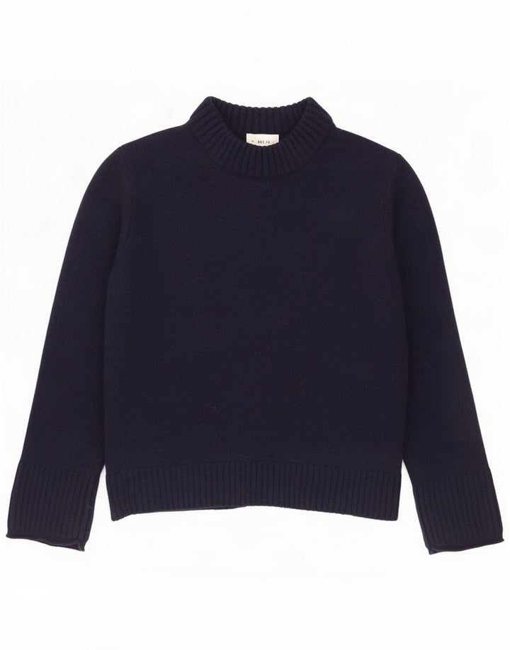Suéter feminino Jigsaw com gola tartaruga UK 12 lã azul marinho médio