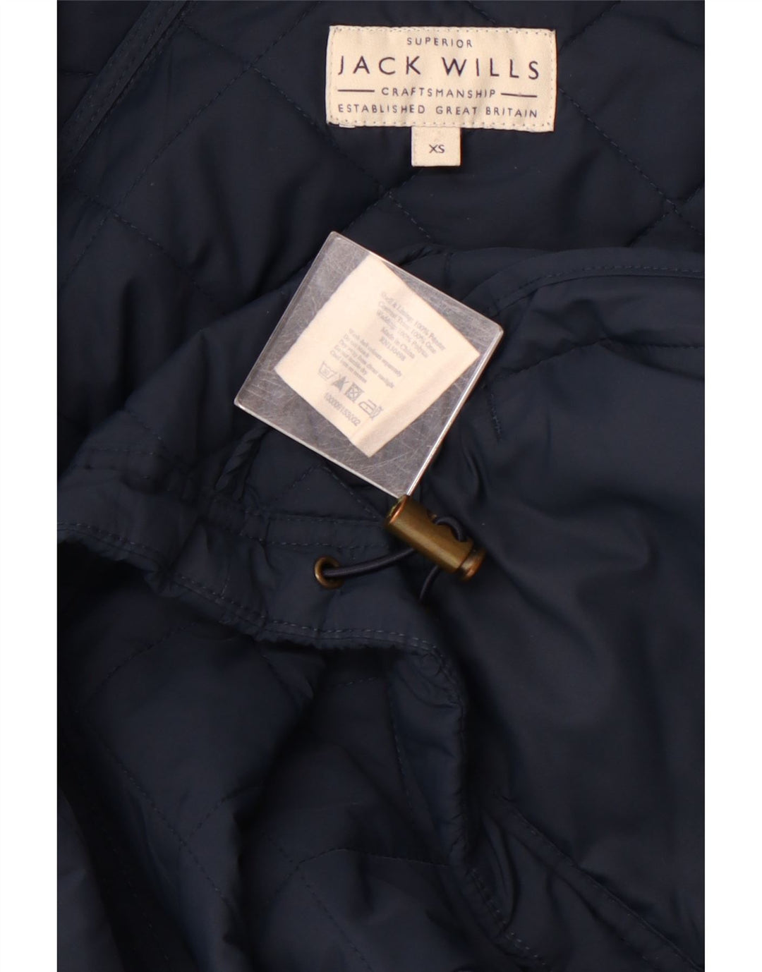 Jaqueta masculina acolchoada com capuz JACK WILLS UK 34 XS azul marinho poliéster
