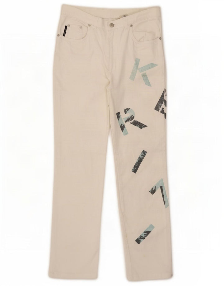 Krizia Jeans feminino gráfico reto W30 L29 branco