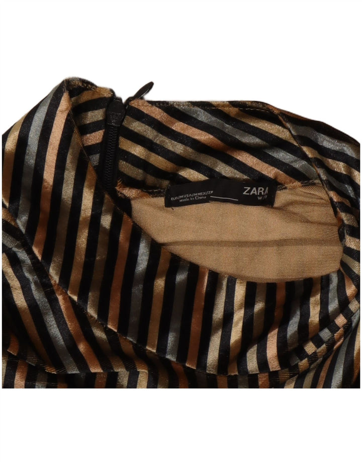 Blusa feminina de veludo Zara Top UK 14 médio listrado multicolorido