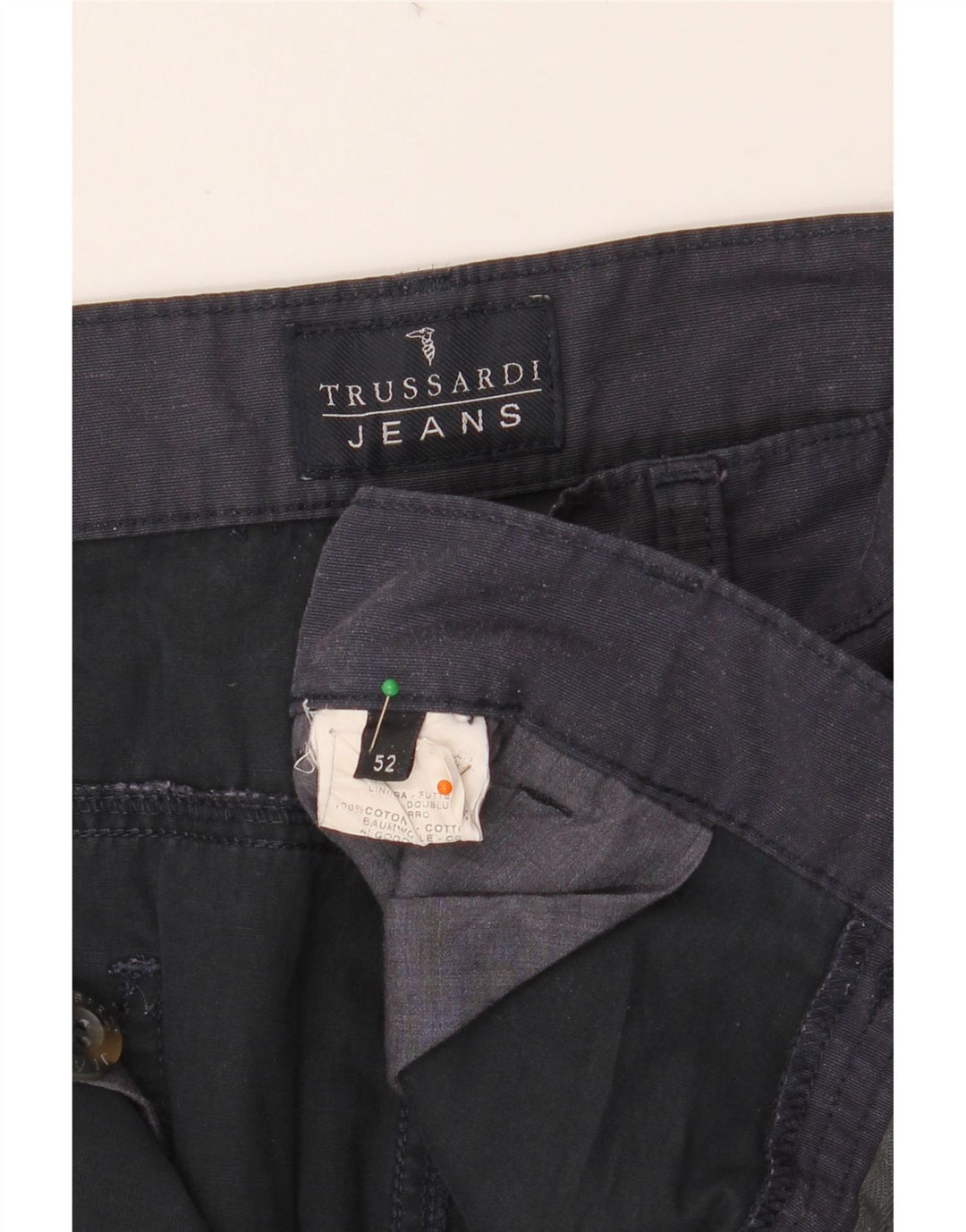 Calça chino reta masculina TRUSSARDI IT 52 XL W36 L34 algodão azul marinho