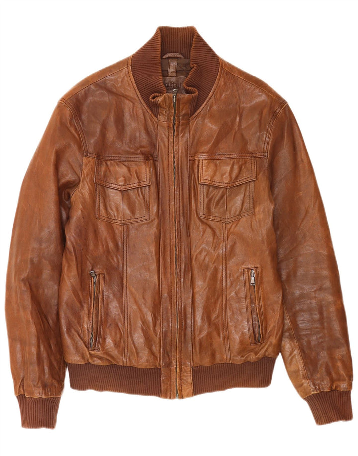 Jaqueta bomber masculina de couro Conbipel IT 46 pequena marrom