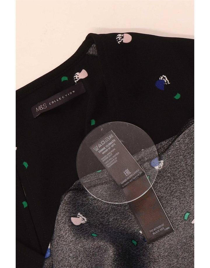 Vestido feminino Marks & Spencer com padrão abstrato linha A Reino Unido 12 médio preto