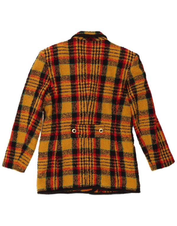 Jaqueta Blazer Double Breasted Feminina Vintage Reino Unido 10 Pequena Verificação Amarela