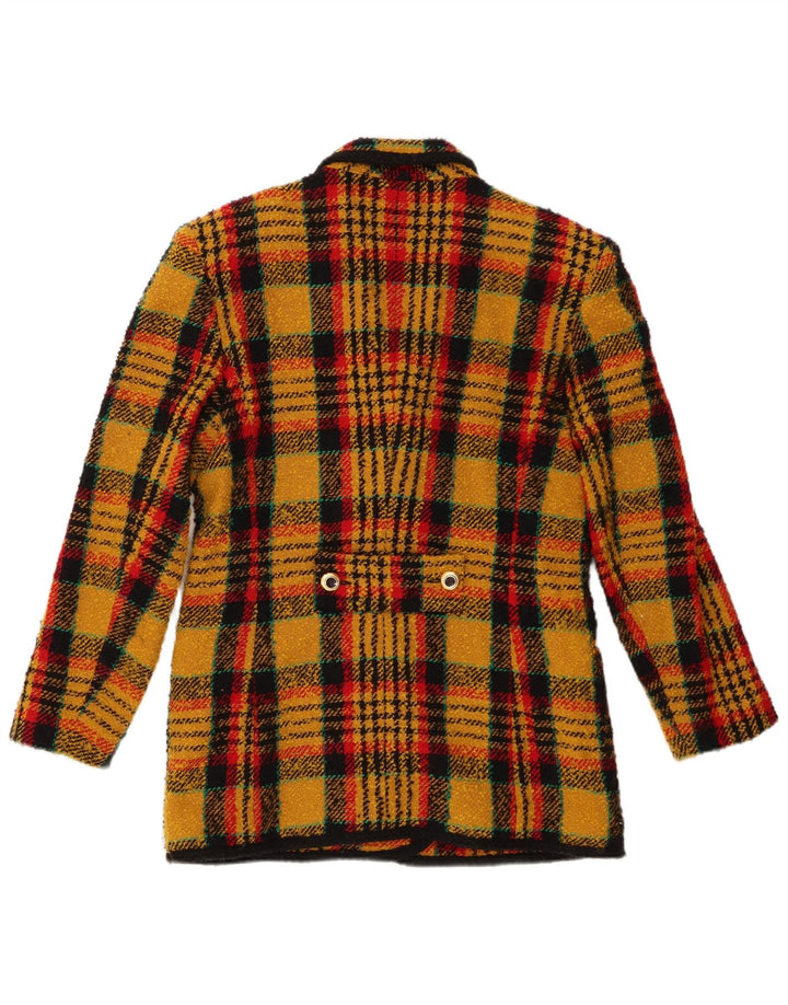 Jaqueta Blazer Double Breasted Feminina Vintage Reino Unido 10 Pequena Verificação Amarela