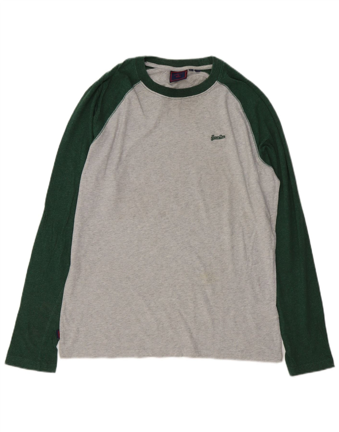 SUPERDRY Camiseta masculina de manga comprida cinza médio algodão colorblock