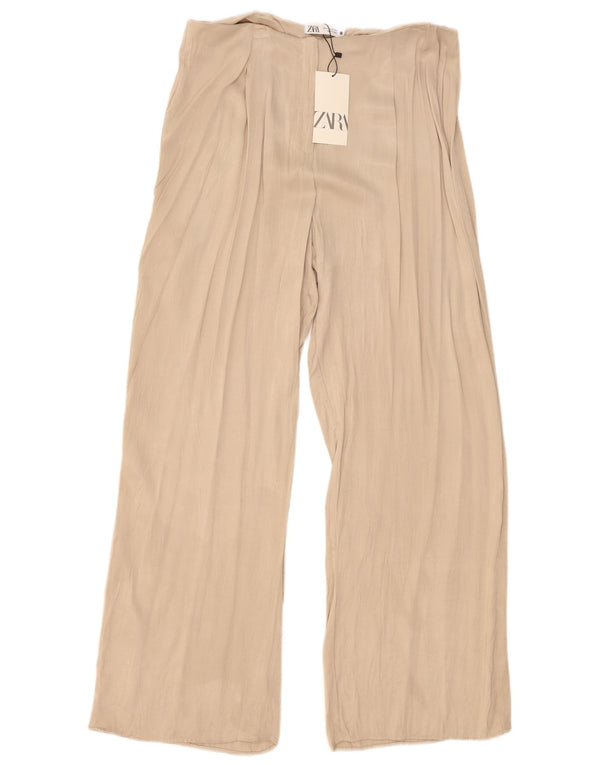 Zara Calça feminina casual de perna larga XL W36 L32 Bege Viscose