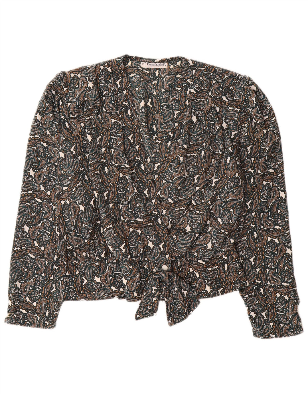 DIANA BENTALLS Camisa feminina Blusa IT 46 Grande Marrom Paisley Poliéster