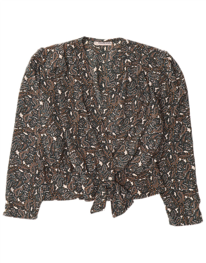 DIANA BENTALLS Camisa feminina Blusa IT 46 Grande Marrom Paisley Poliéster