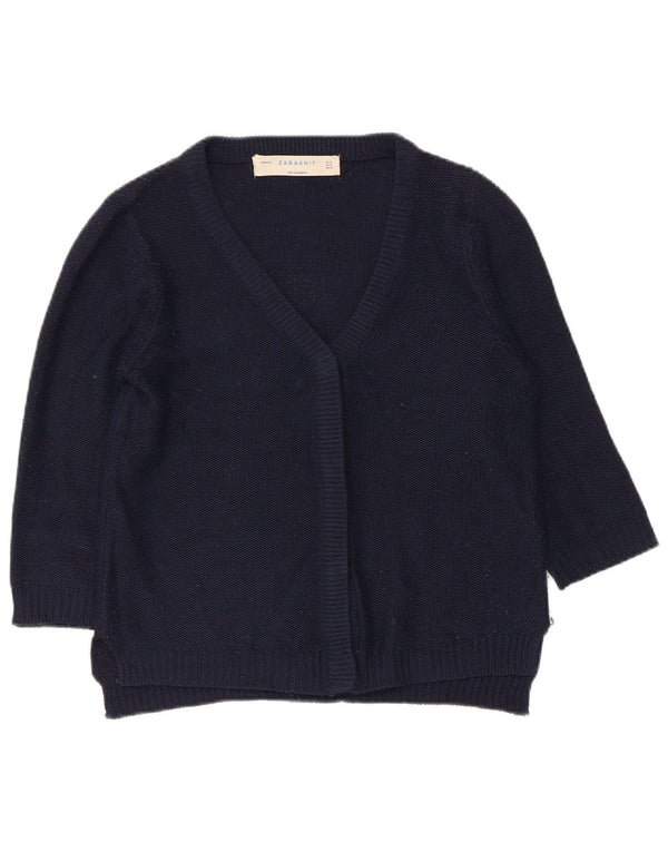 Suéter cardigã feminino Zara manga 3/4 Reino Unido 12 médio azul marinho acrílico