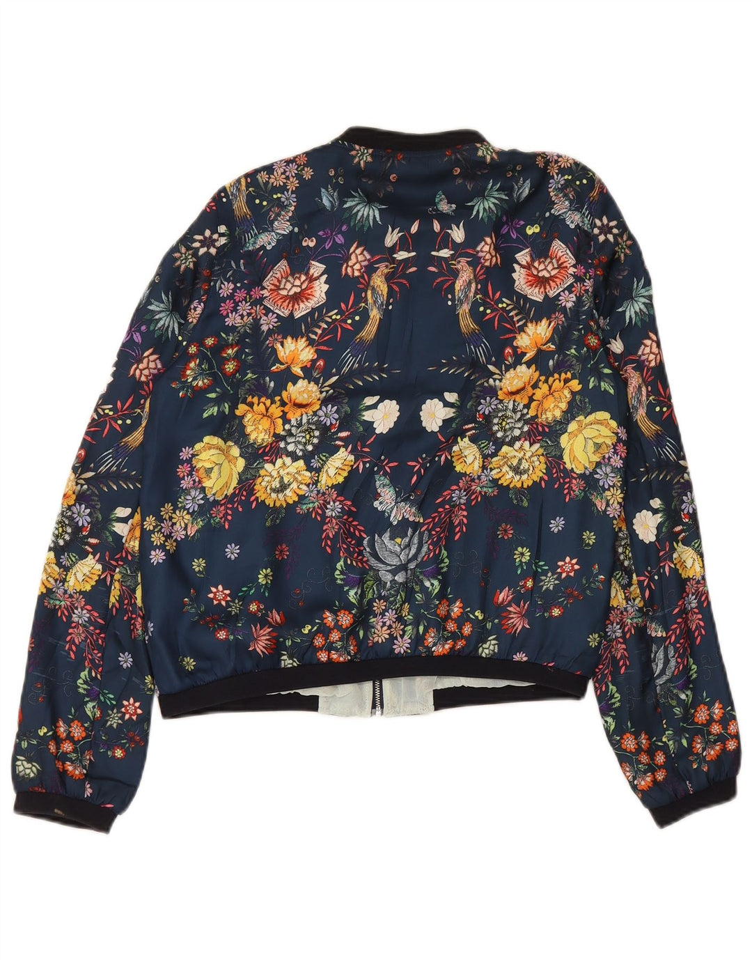 Zara Jaqueta feminina Trafaluc Graphic Bomber UK 14 Médio Azul Marinho Floral