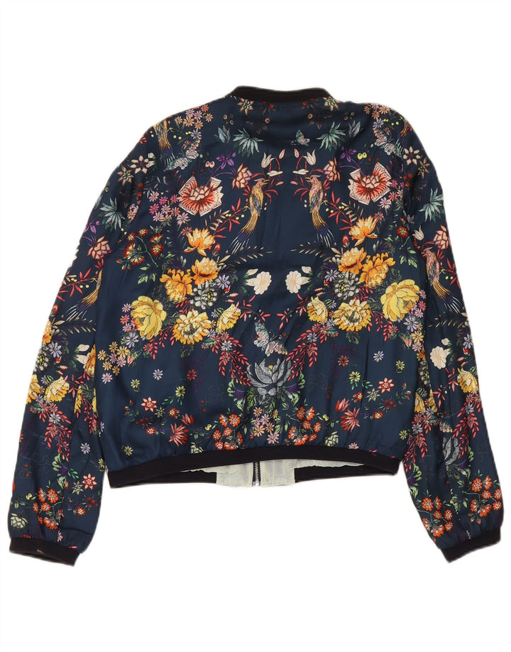 Zara Jaqueta feminina Trafaluc Graphic Bomber UK 14 Médio Azul Marinho Floral